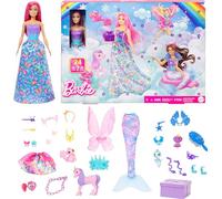Barbie Calendrier de l’Avent Barbie Dreamtopia, coffret avec une poupée et 24 accessoires surprises, dont une licorne et 3 animaux. Barbie devient Sirène, Fée et bien plus encore, HRG90