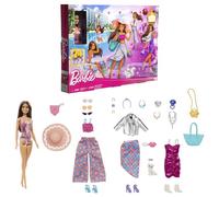 Barbie® Calendrier de l’Avent spécial mode 24 vêtements et accessoires à découvrir, dont un maillot de bain, une robe, un chapeau et un chaton, HKB09