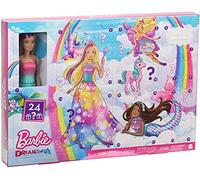Barbie Calendrier de l'Avent Dreamtopia fourni avec poupée blonde en maillot de bain dégradé et 24 accessoires surprises, jouet pour enfant, GJB72