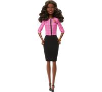 Barbie Careers Poupée et accessoires, Future Leader avec cheveux marron foncé avec 2 bracelets dorés et broche « B », autocollant inclus pour enfants