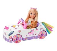 Barbie - Chelsea et sa décapotable licorne et arc-en-ciel, avec autocollants et accessoires - Véhicule Poupée Mannequin - Dès 3 ans
