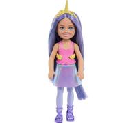 Barbie Chelsea Petite poupée licorne (15,2 cm) avec cheveux violets portant une queue amovible, des chaussures et un accessoire pour cheveux, jouet de 15,2 cm