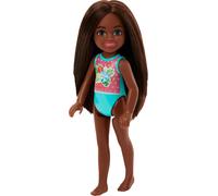 Barbie Poupée Chelsea Petite – Maillot de bain rayé et imprimé floral – Cheveux bruns et yeux bruns
