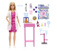 Mattel Poupée Barbie Scientifique – Blonde avec table labo, microscope, boîte de Pétri changeante 3+