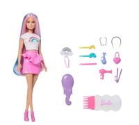 Barbie Chevelure Arc-en-Ciel Paillettes Poupée avec chevelure colorée extra-longue et 12 accessoires de coiffure tels qu’un tube de paillettes, une brosse, des barrettes, JJP07