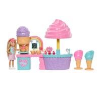 Barbie – Coffret poupée Chelsea et stand de glace – 2 couleurs de pâte et accessoires – JMJ42