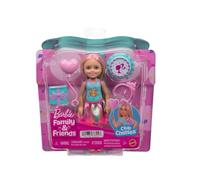 Barbie – Poupée Chelsea Club JJB37 – 15 cm, blonde mèches roses, robe colorée, 4 accessoires de fête