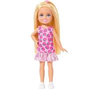 Barbie Poupée Chelsea 15 cm - cheveux blonds, robe amovible imprimée fraises, chaussures, JJB33