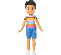 Barbie Poupée Club Chelsea Koji 15 cm cheveux bruns, t-shirt rayé amovible, short, chaussures, JJB36