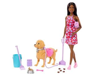 Barbie Coffre chien marcheur et Potty avec poupée Barbie Brooklyn | Comprend un chien jouet qui marche et fait ses besoins, accessoires inclus, JJB47
