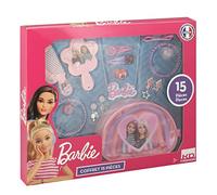 Barbie - Coffret 15 pièces Bijoux et Accessoires de Coiffure Enfant dès 3 Ans - Trousse de Rangement, Boucles d'oreilles, Bracelets, Bague, Collier, Miroir, élastiques, Barrettes et Peigne à Cheveux