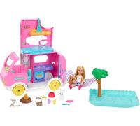 Barbie Coffret 2-En-1 Camping Car, Poupée Mannequin Chelsea avec Véhicule Transf