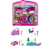 Barbie Coffret 4 poupées et 4 véhicules Mini BarbieLand avec poupées Barbie de 4 cm et véhicules emblématiques Qui changent de Couleur, JFY55