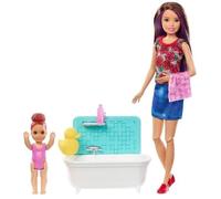 Barbie - Coffret Babysitter - Heure Du Bain - Coffret Poupee - Comprend 1 Poupee. 1 Bebe. 1 Baignoire Et Des Accessoires
