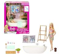 Barbie Coffret Bain Relaxant HKT92 – Poupée blonde, baignoire, chiot, savon confetti, dès 3 ans
