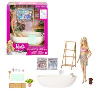 Barbie Coffret Barbie Bain Relaxant avec poupée, baignoire, chiot et savon coloré