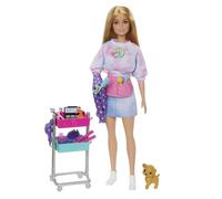 Barbie - Poupée styliste Malibu et 14 Accessoires, thème Coiffure et Maquillage avec Chiot et Chariot de stylisme, HNK95