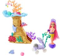 Barbie Coffret Barbie Mermaid Power avec Poupée Chelsea Sirène, 4 Figurines d’Animaux, 1 Espace de Jeu Récif Corallien et Accessoires, Jouet Enfant, Dès 3 ans, HHG58