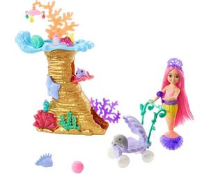 Barbie Coffret Barbie Mermaid Power avec Poupée Chelsea Sirène, 4 Figurines d’Animaux, 1 Espace de Jeu Récif Corallien et Accessoires, Jouet Enfant, Dès 3 ans, HHG58