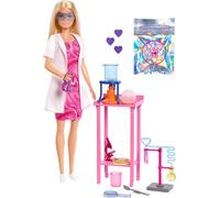 Barbie Coffret Barbie Scientifique avec poupée blonde, table de laboratoire, microscope, ainsi que bécher et boîte de Petri avec fonction changement de couleur