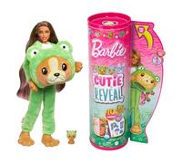 Barbie Coffret Cutie Reveal avec Poupée Articulée Châtain avec Mèches Roses, Chiot Déguisé en Grenouille, 10 Surprises Et Accessoires, À Collectionner, Jouet Enfant, A Partir De 3 Ans, HRK24
