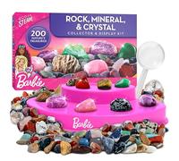 Barbie Coffret de Pierres, Minéraux et Cristaux, 200 Pièces pour Enfants | Pierres Précieuses, Géode à Casser, Pierres Brutes et Roulées, Guide d’Identification, Jouet STEM de Géologie