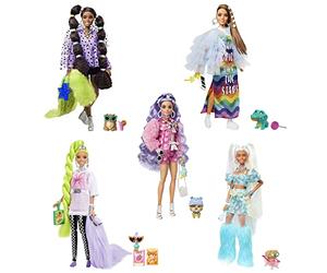Barbie Coffret Extra Mix & Max 5 poupées avec poupée Extra Exclusive, 70 pièces de Mode et Accessoires, 5 Animaux, Cheveux très Longs et Points d’Articulation, Jouet Enfant, Dès 3 Ans, HHC58