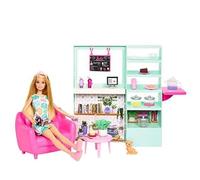 Barbie Coffret Joli Café Cozy avec Poupée Mannequin, Mobilier, Figurine Chat Et 21 Accessoires Dont Théière Qui Change De Couleur, Jouet Enfant, Dès 3 Ans, HKT94