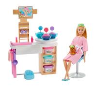 Barbie Bien-être Coffret Journée au Spa avec poupée Blonde, Salon de beauté, Figurine Chiot et Plus de 10 Accessoires, Jouet pour Enfant, GJR84