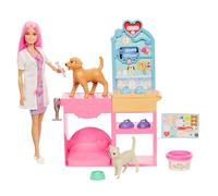 Barbie Coffret La Clinique vétérinaire de Barbie avec poupée aux cheveux roses,