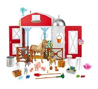 Barbie coffret la ferme aux animaux avec étable, 11 figurines animaux, éléments de jeu et 15 accessoires inclus, jouet pour enfant, GJB66
