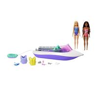 Barbie Coffret Le Pouvoir des Sirènes avec 2 Poupées Malibu Et Brooklyn, 1 Bateau À Fond Transparent 45,7 Cm, 4 Sièges Et Accessoires, Jouet Enfant, A Partir De 3 Ans, HJK58