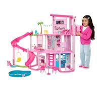 Barbie Coffret Maison de Rêve Poupée Mannequin, Design en Spirale sur 3 Niveaux, 10 Espaces de Vie Inclus Piscine, Toboggan, et Ascenseur, 75Accessoires Inclus,Jouet pour Enfant de 3 ans et Plus,HMX10