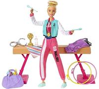 Barbie Coffret Métiers, Poupée Gymnaste Blonde, Poutre D'Équilibre Et 15 Accessoires De Gymnastique Inclus, Jouet pour Enfant de 3 Ans et Plus, GJM72