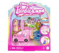 Barbie Coffret Mini-BarbieLand Véhicule de Plage, avec poupée de 3,8 cm, décapotable de plage qui change de couleur et accessoires de plage, JCR35