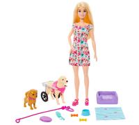Barbie Coffret Poupée avec 2 Figurines Chien, Chariot Amovible, Roues Fonctionne