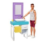 Barbie Coffret Poupée Ken à Raser et Sa Salle de Bains, Meuble avec Vasque et Accessoires, Jouet pour Enfant, FYK53