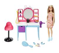Barbie Coffret Salon De Coiffure Ultra Chevelure, Poupée Cheveux Qui Changent De Couleur, Robe Pied-De-Poule Et 15 Accessoires De Coiffure, Jouet Enfant, Dès 3 Ans, HKV00