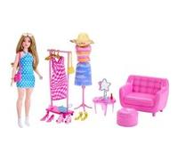 Barbie Coffret Séance d’Essayage avec Poupée Mannequin et Accessoires Mattel Bleu Bleu G