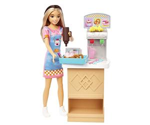 Barbie Coffret Skipper Premiers Jobs avec poupée Mannequin, Snack-Bar avec comptoir, Coupe glacée avec Changement de Couleur et 8 Accessoires, Jouet Enfant, Dès 3 Ans, HKD79