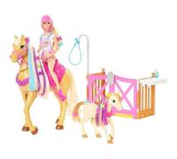 Barbie - Coffret toilettage chevaux avec Poupée Barbie, 2 Chevaux et + de 20 Accessoires - Accessoire Poupée Mannequin - Dès 3 ans