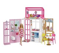 Barbie Cofret Maison et Poupée, avec Poupée et Maison à 2 Niveaux Entièrement Meublée avec 4 Zones de Jeu, Chiot et Accessoires, Cadeau pour Enfants à partir de 3 Ans, HCD48