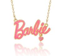 Barbie Collier avec plaque signalétique clignotante en or jaune 18 carats - 40,6 cm + 5,1 cm - Bijou sous licence officielle - Laiton et cristal, Laiton, Cristal