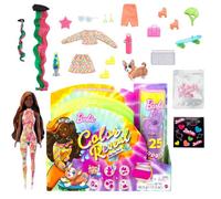 Barbie Color Reveal Fluo HCD27 - Poupée 25 surprises tie-dye avec animal, rollers et accessoires