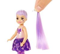 Barbie Color Reveal Mini-poupée Chelsea avec 6 éléments mystère, série Paillettes, 4 sachets Surprise, modèle aléatoire, Jouet pour Enfant, GTT23
