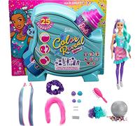 Barbie Color Reveal Paillettes! Coffret Coiffures, poupée avec 25 éléments Surprises Dont 10 Accessoires pour Ses Cheveux, Jouet pour Enfant, HBG41