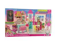 Barbie - Coffret restaurant de Barbie avec 1 poupée, + de 30 accessoires, 6 zones de jeu - Accessoires Poupée Mannequin - Dès 3 ans