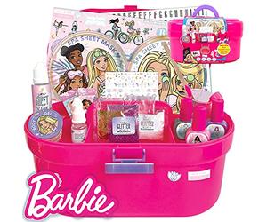 Barbie Cosmetic Case by Horizon Group USA, DIY Beauty Kit for an at-Home Spa Day, Create Your Own Face Sheet Masks, Nail Art & Body Glitter, Includes Reusable Storage Case with Removable Tray