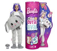 Barbie Cutie Reveal Poupée avec Costume de Chiot en Tissu Moelleux, Surprises, Dont Un Mini-Animal de Compagnie et des éléments Qui changent de Couleur, Cadeau pour Enfants à partir de 3 Ans, HHG21
