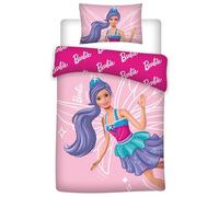 Barbie Déco Fille - Parure de Lit Bébé Coton Réversible Pink - Housse de Couette 100x135 Taie 40x60 cm